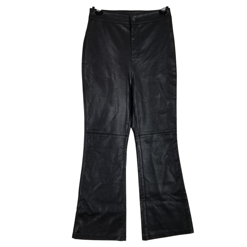 Free People Vegan Leather Pants Women Size 6 Black High Rise Flare Edgy Trouser